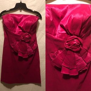Strapless hot pink dress with blossom rose detail